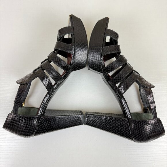Robert Clergerie Gladiator Platform Heel Sandals In Black Snake Leather - Picture 6 of 12